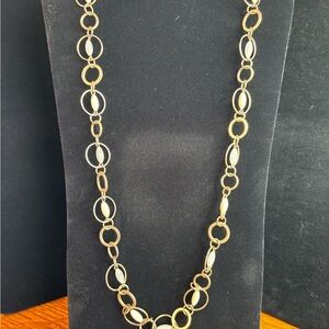 Gold Circular Link Necklace with Crystal Accents